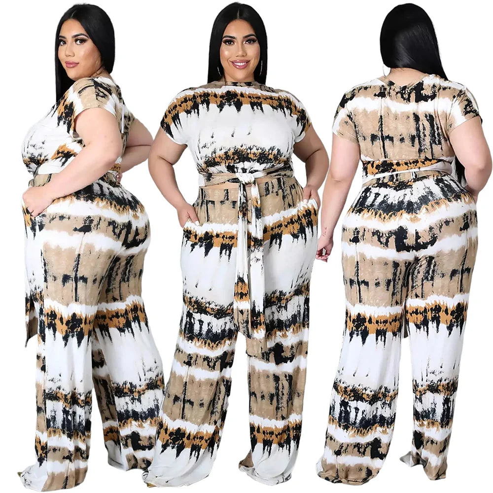 Plus Size Trendy Two Piece Set with Lace-Up Pockets.