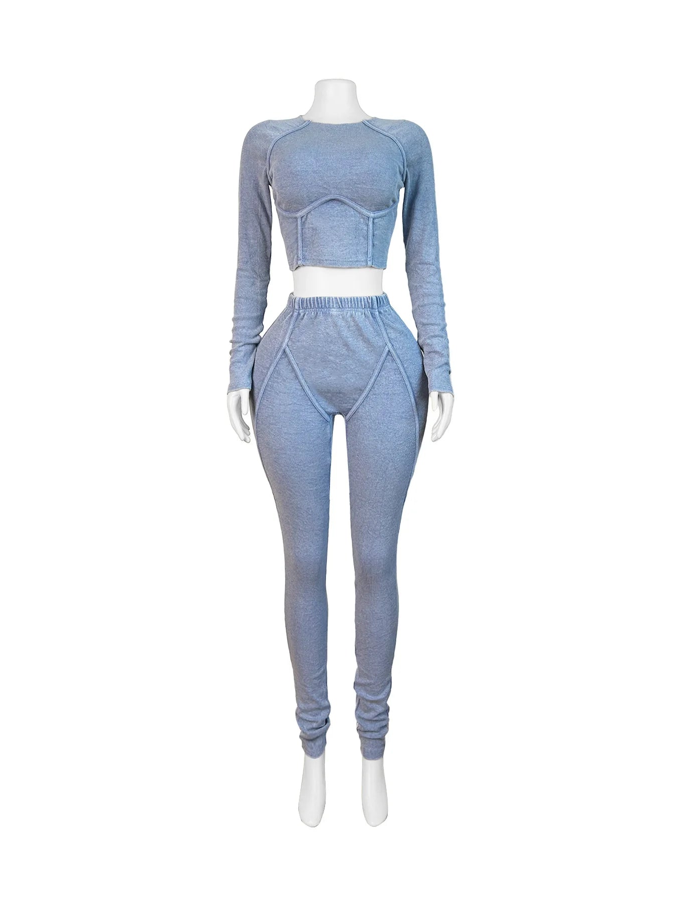 Trendy Ribbed Acid Washed 2-Piece Set - Chic & Comfy.