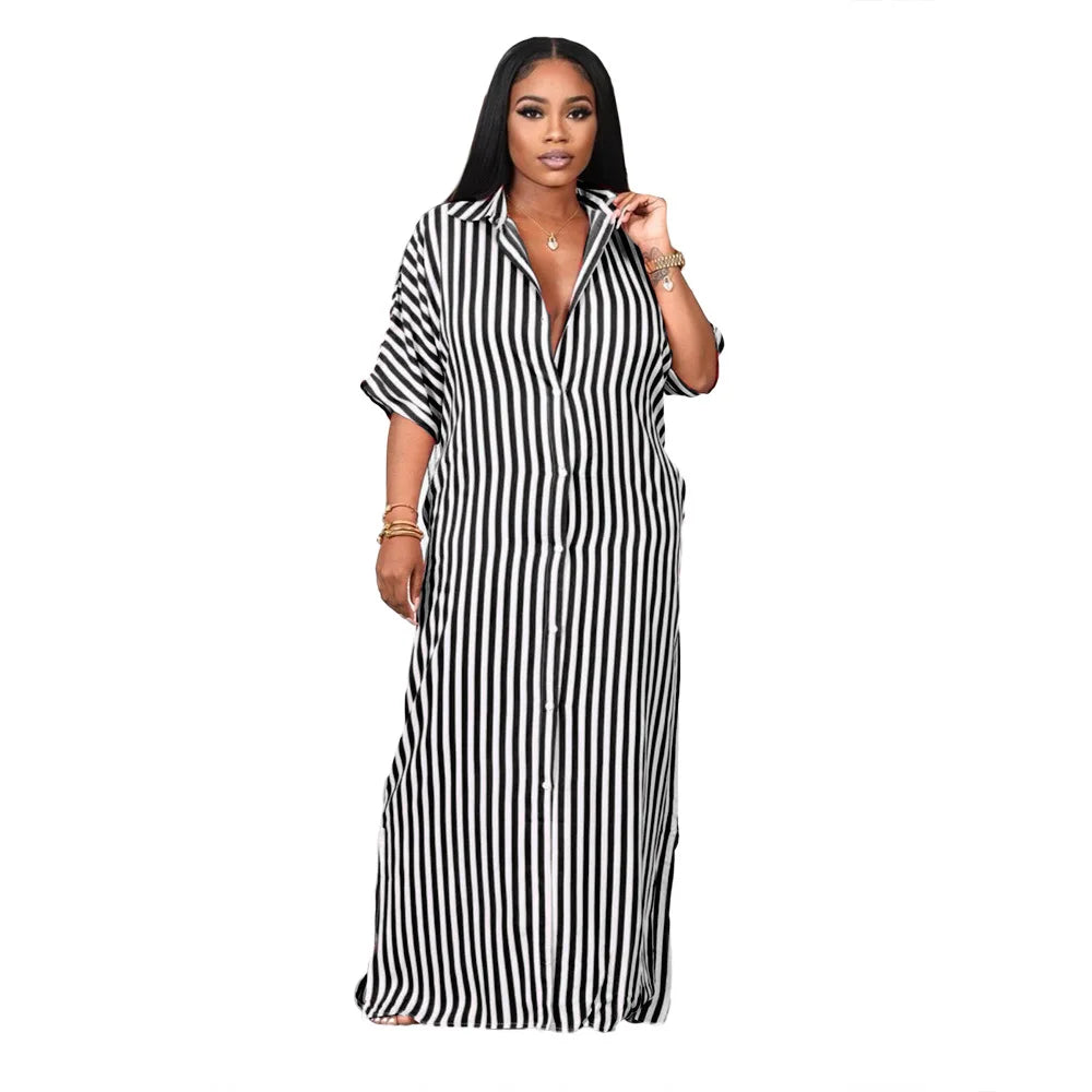 Chic Plus Size Summer Dress with Turn Down Collar