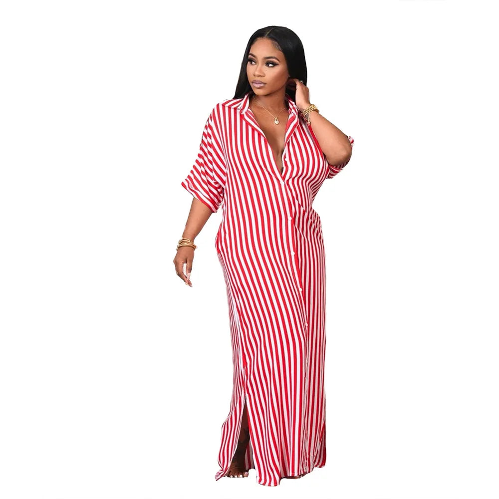 Chic Plus Size Summer Dress with Turn Down Collar