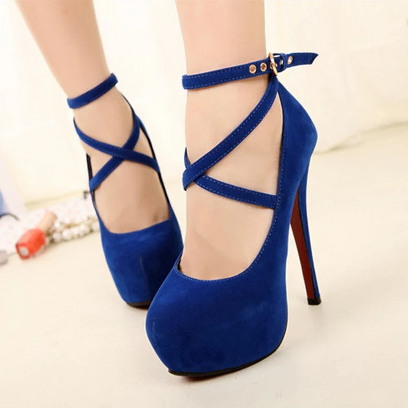 Chuqing Stylish Cross-Tied Ankle Strap High Heels.