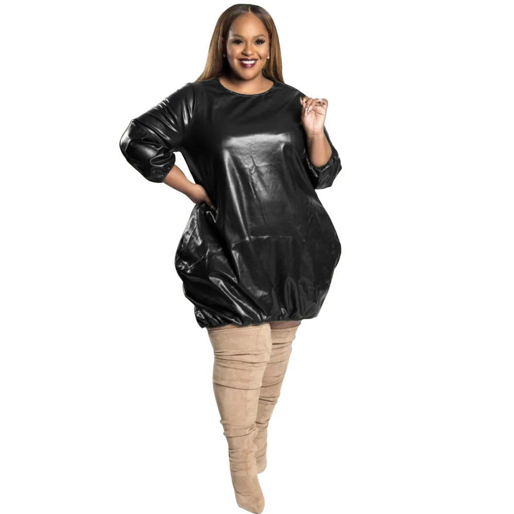 Chic Plus Size PU Leather Dress - 4XL & 5XL.