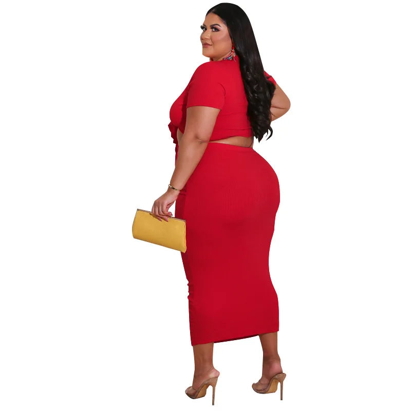 Trendy Plus Size Women Two Piece Summer Set.