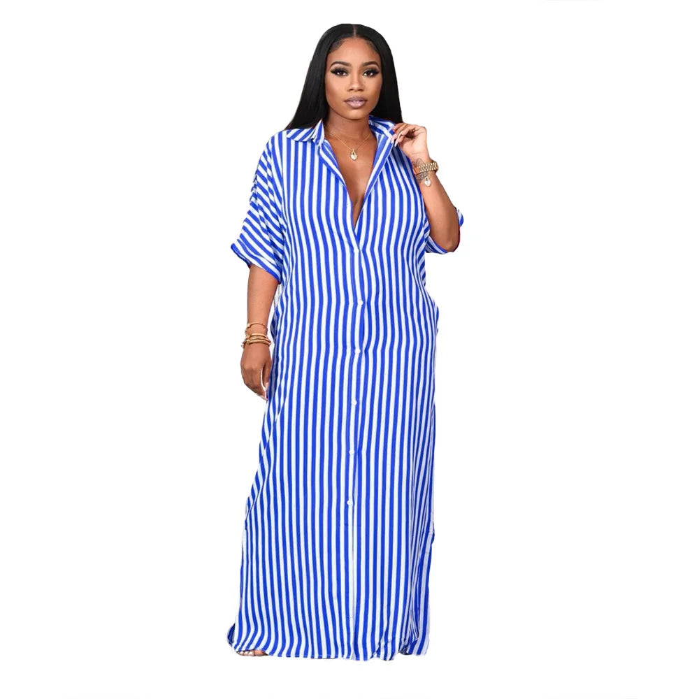 Chic Plus Size Summer Dress with Turn Down Collar