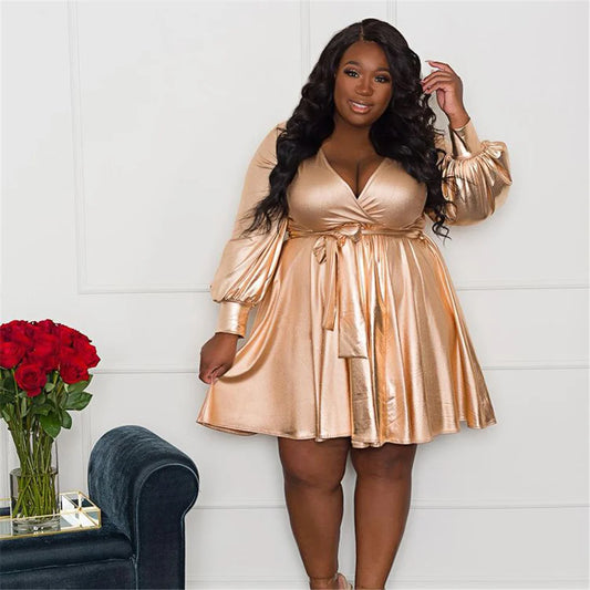 Chic Plus Size Deep V Neck Birthday Dress.