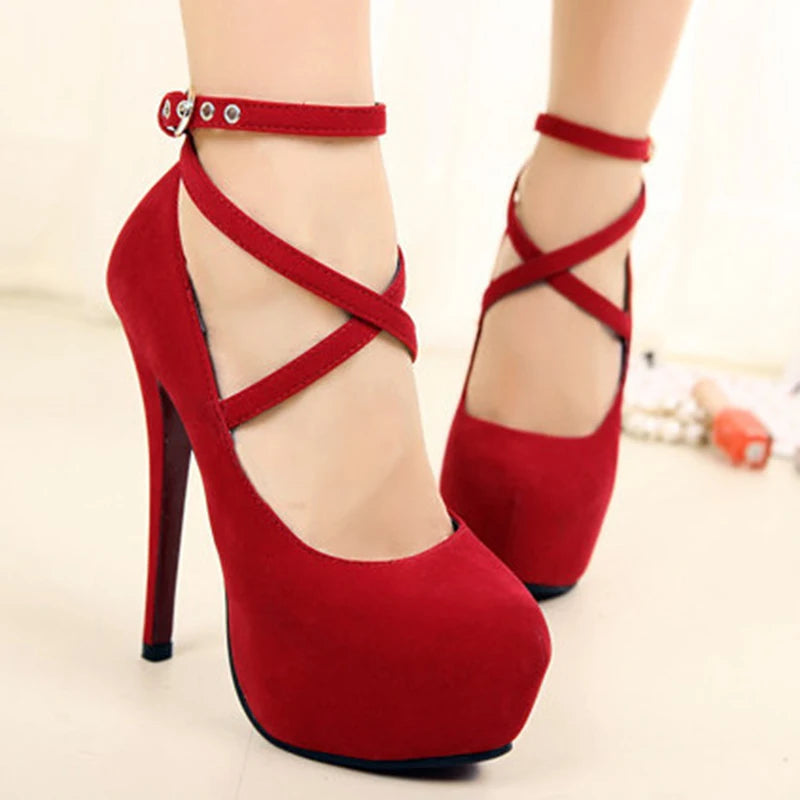 Chuqing Stylish Cross-Tied Ankle Strap High Heels.