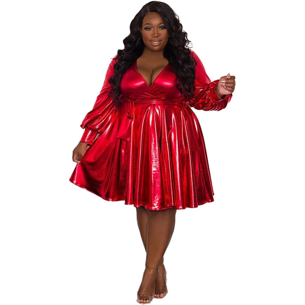 Chic Plus Size Deep V Neck Birthday Dress.