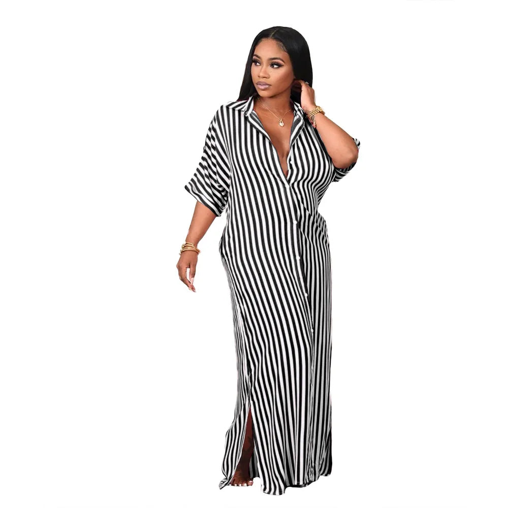 Chic Plus Size Summer Dress with Turn Down Collar