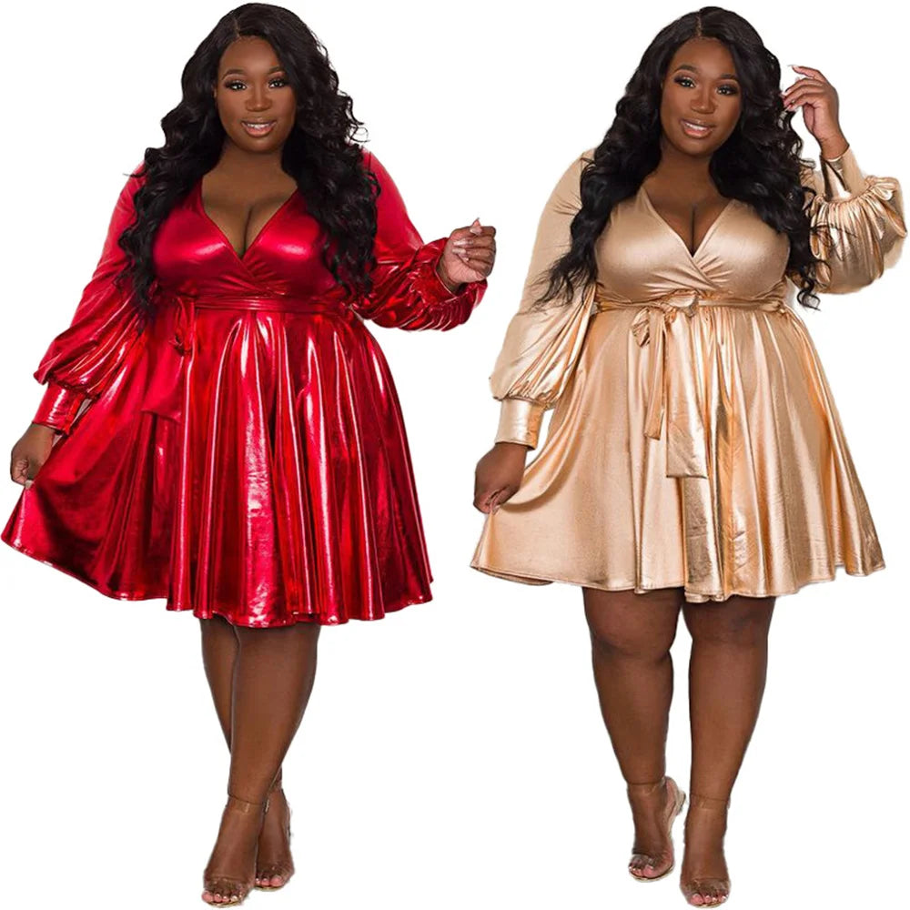 Chic Plus Size Deep V Neck Birthday Dress.