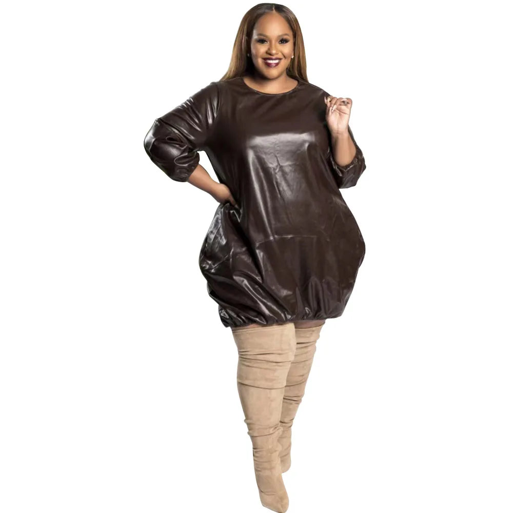 Chic Plus Size PU Leather Dress - 4XL & 5XL.