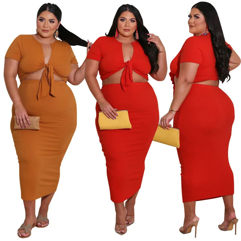 Trendy Plus Size Women Two Piece Summer Set.