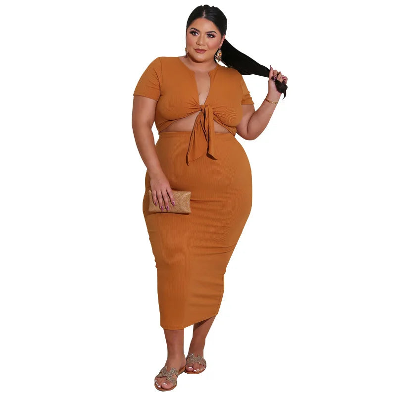 Trendy Plus Size Women Two Piece Summer Set.