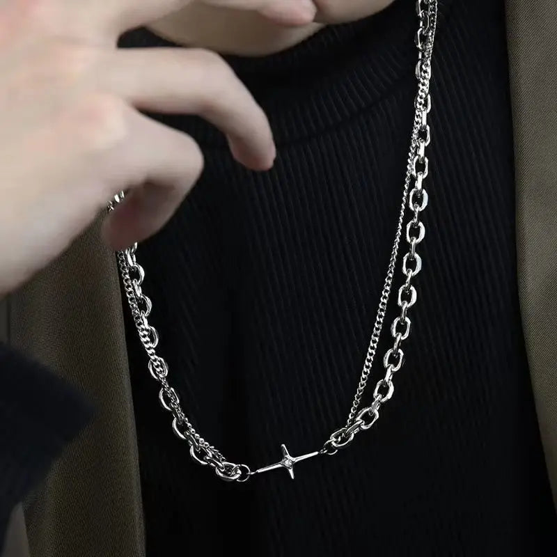 Unisex Geometric Punk Bling Metal Link Necklace.