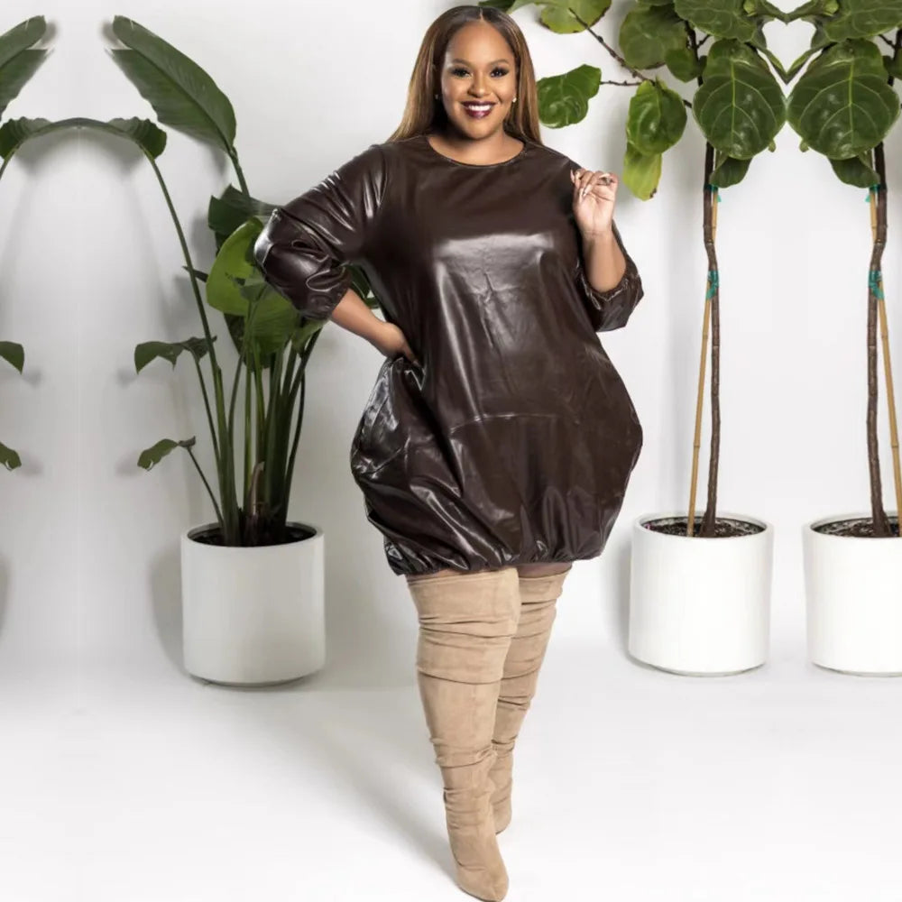 Chic Plus Size PU Leather Dress - 4XL & 5XL.