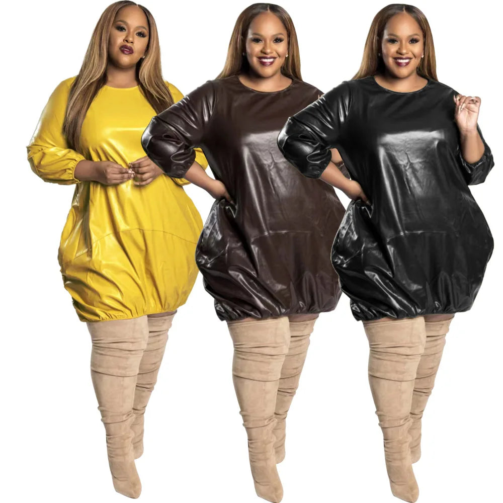 Chic Plus Size PU Leather Dress - 4XL & 5XL.