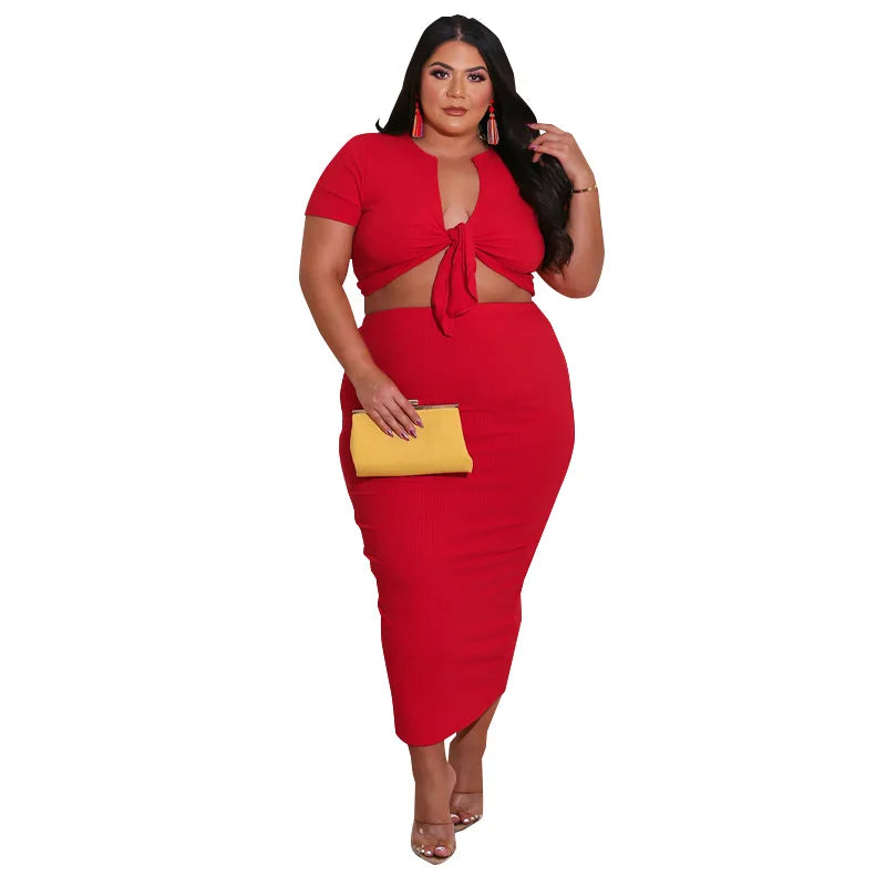 Trendy Plus Size Women Two Piece Summer Set.