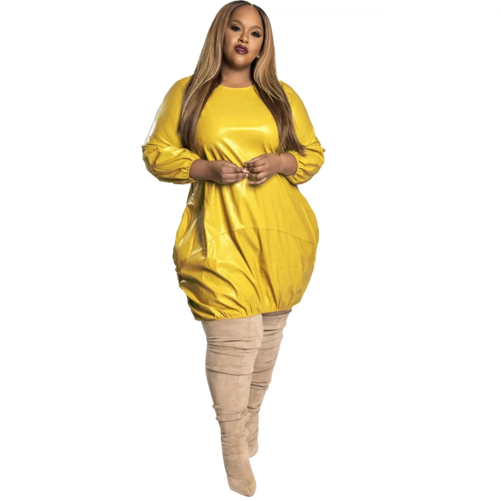 Chic Plus Size PU Leather Dress - 4XL & 5XL.