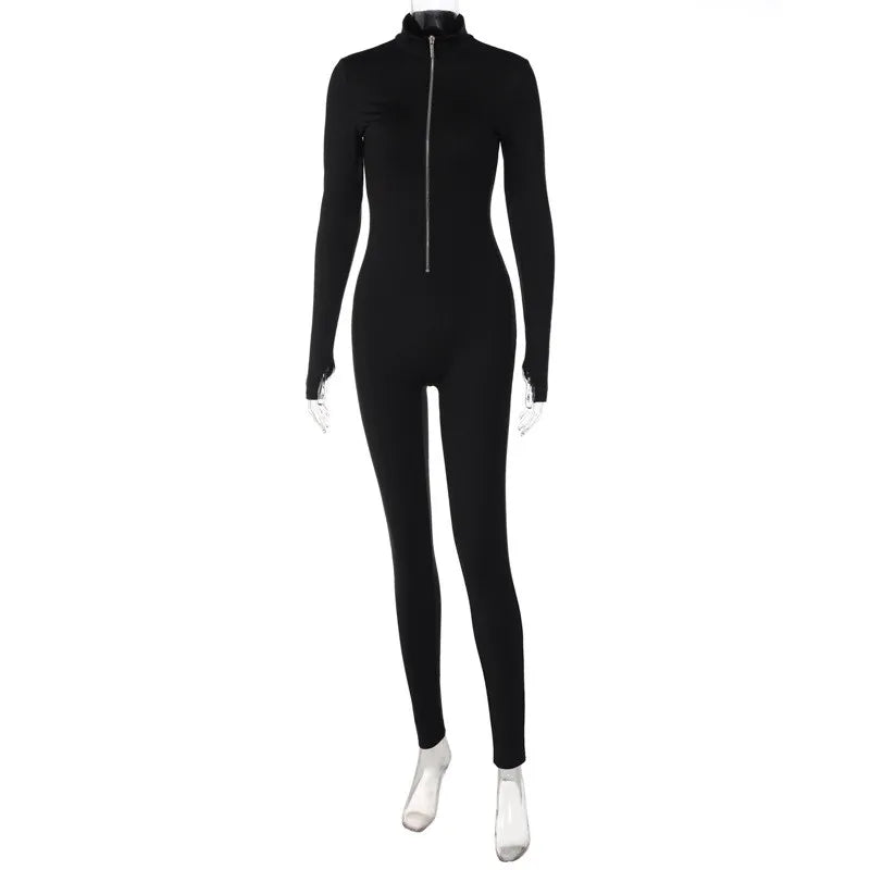 Sporty Zipper Jumpsuit for Women - Trendy Fitness Outfit.