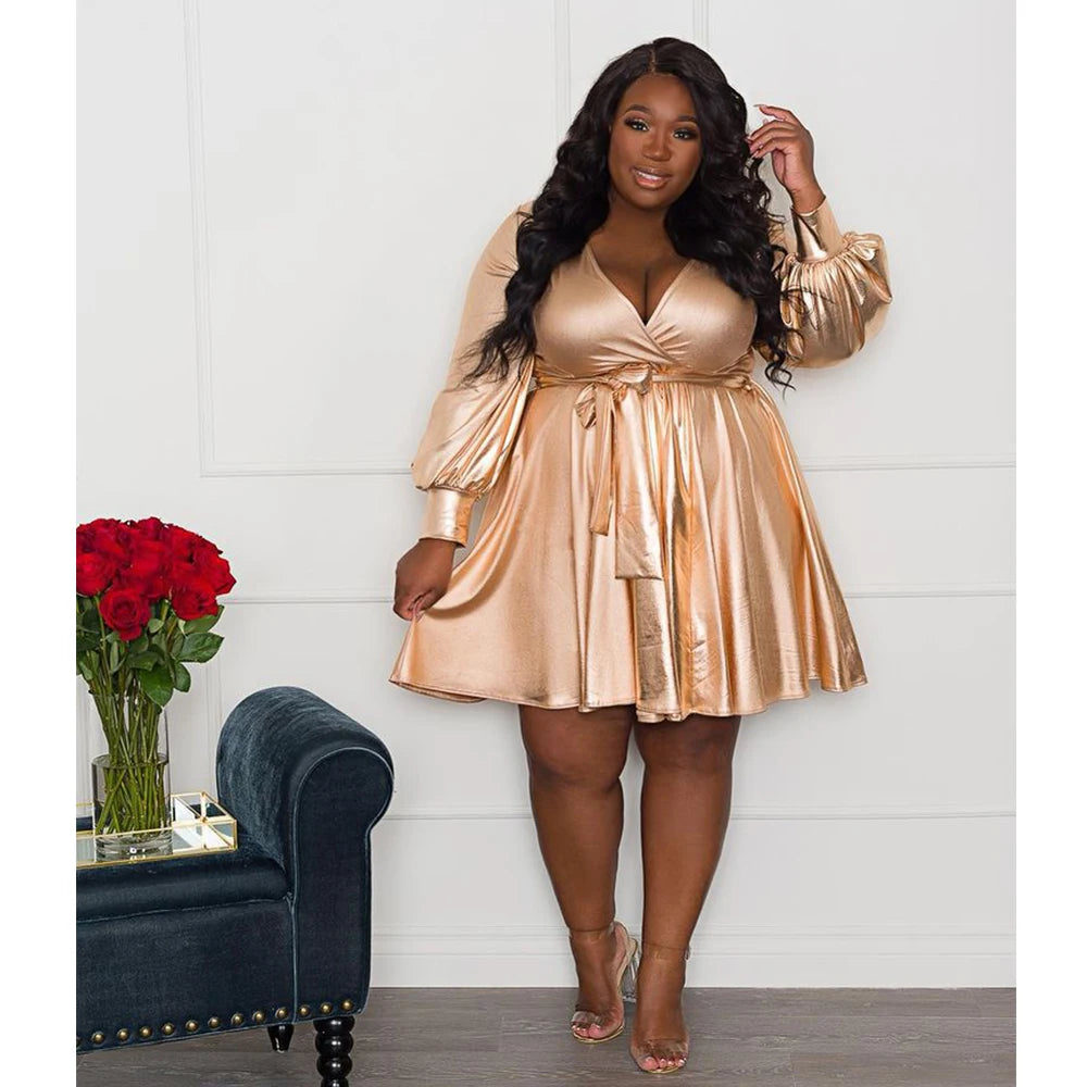 Chic Plus Size Deep V Neck Birthday Dress.