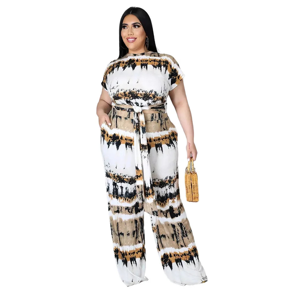 Plus Size Trendy Two Piece Set with Lace-Up Pockets.