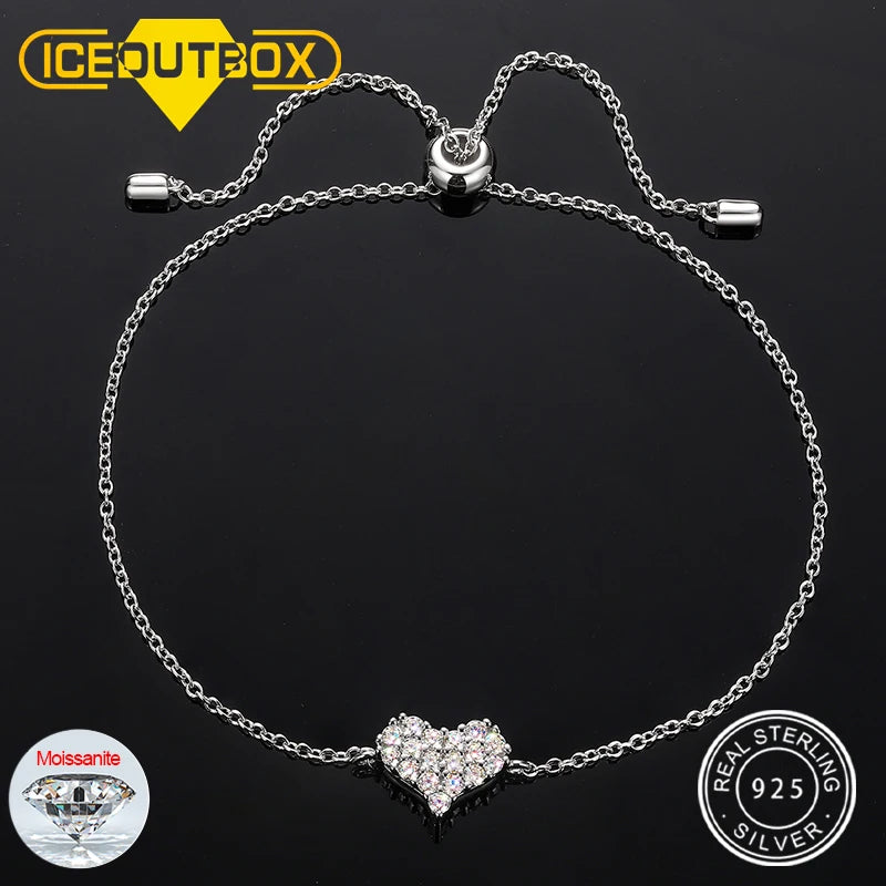 Dazzling Moissanite Bracelet with Heart Charm.