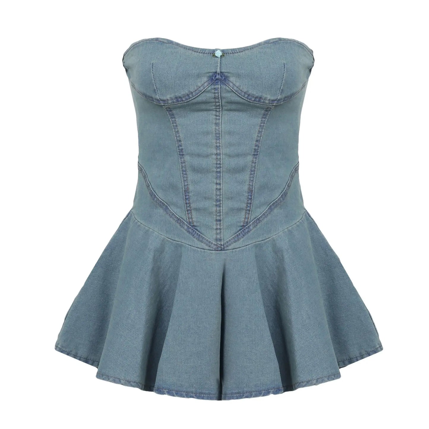 Y2K Denim Tube Ruched Mini Dress