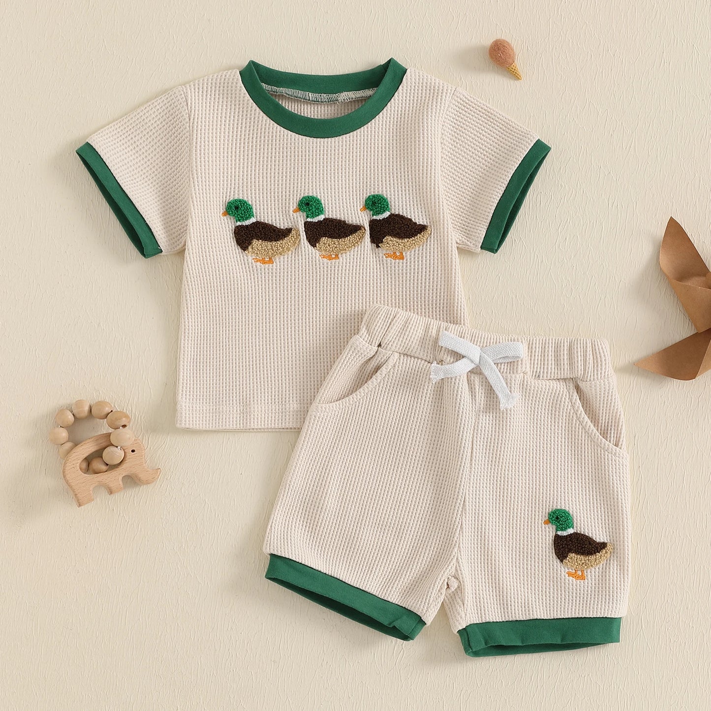 Cartoon Duck Embroidery Toddler Summer Outfit