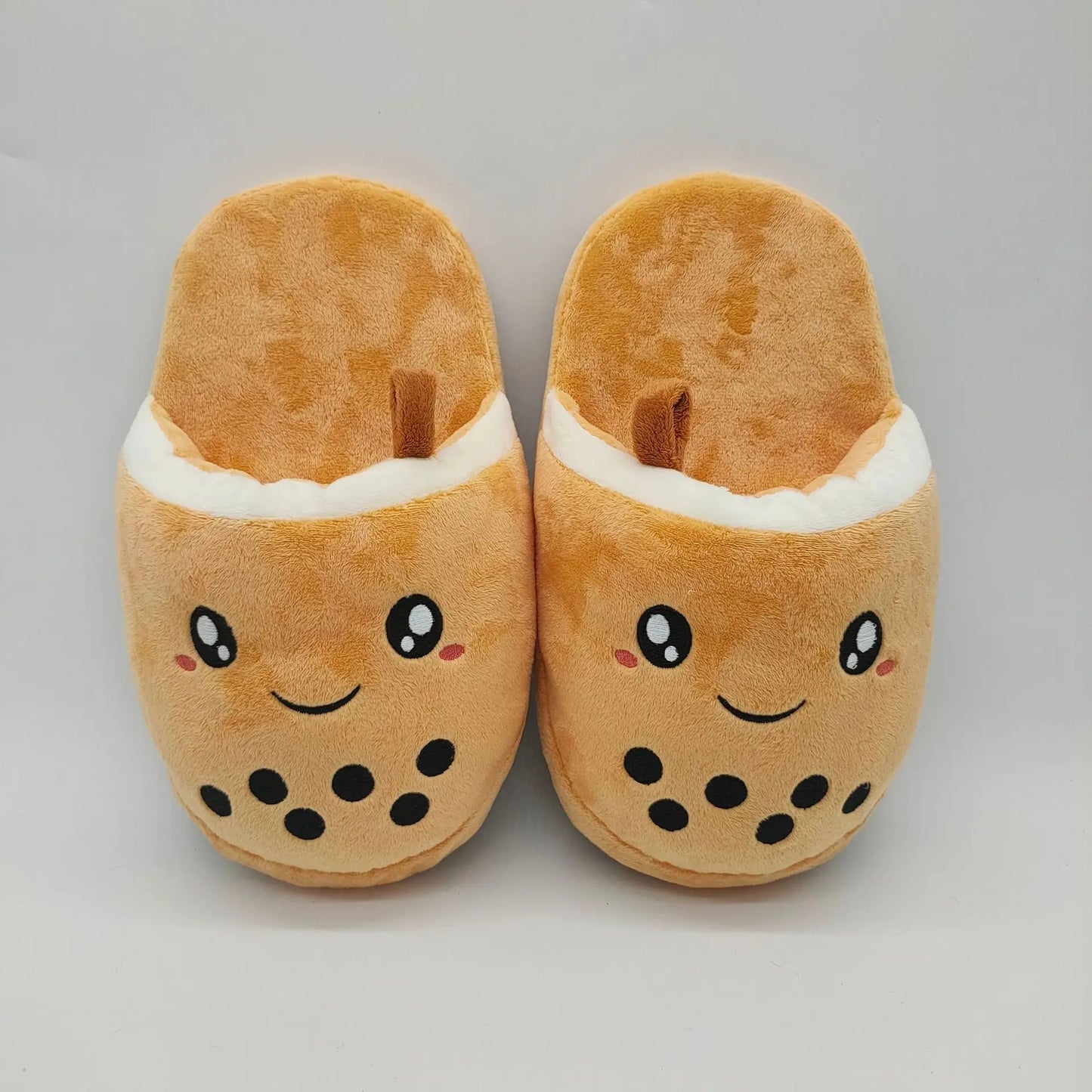 Cartoon Boba Milk Tea Plush Slippers - Cozy & Cute.