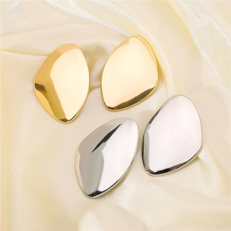 Trendy Asymmetric Bright Metal Alloy Earrings.