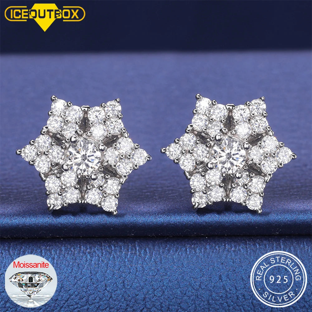 Dazzling S925 Moissanite Snow Flower Stud Earrings.