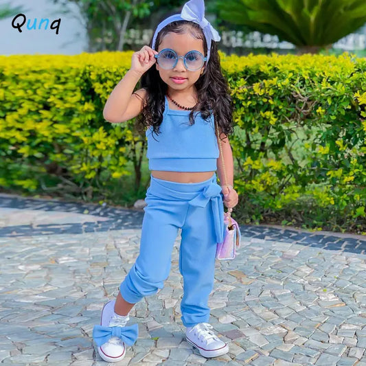 2025 Spring Summer Girls Sleeveless Crop Top & Pants Set