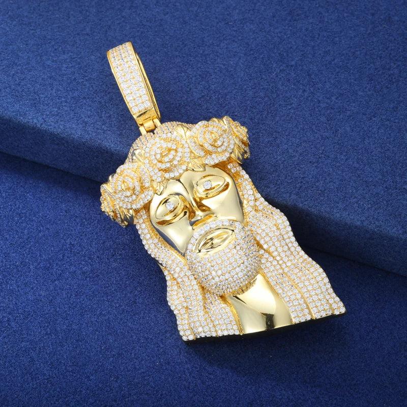 Iced Out Moissanite Jesus Head Pendant Necklace.