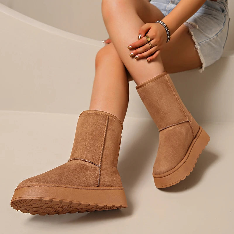 Camel Mid-Calf Snow Boots for Women - Edgy & Warm.