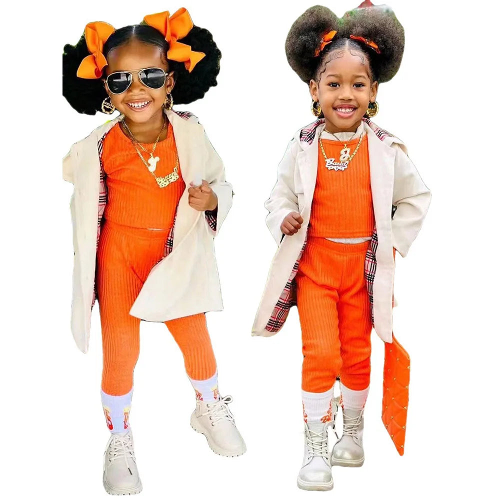 Girls 3-Piece Stylish Hooded Trench Coat Set 3T-8T