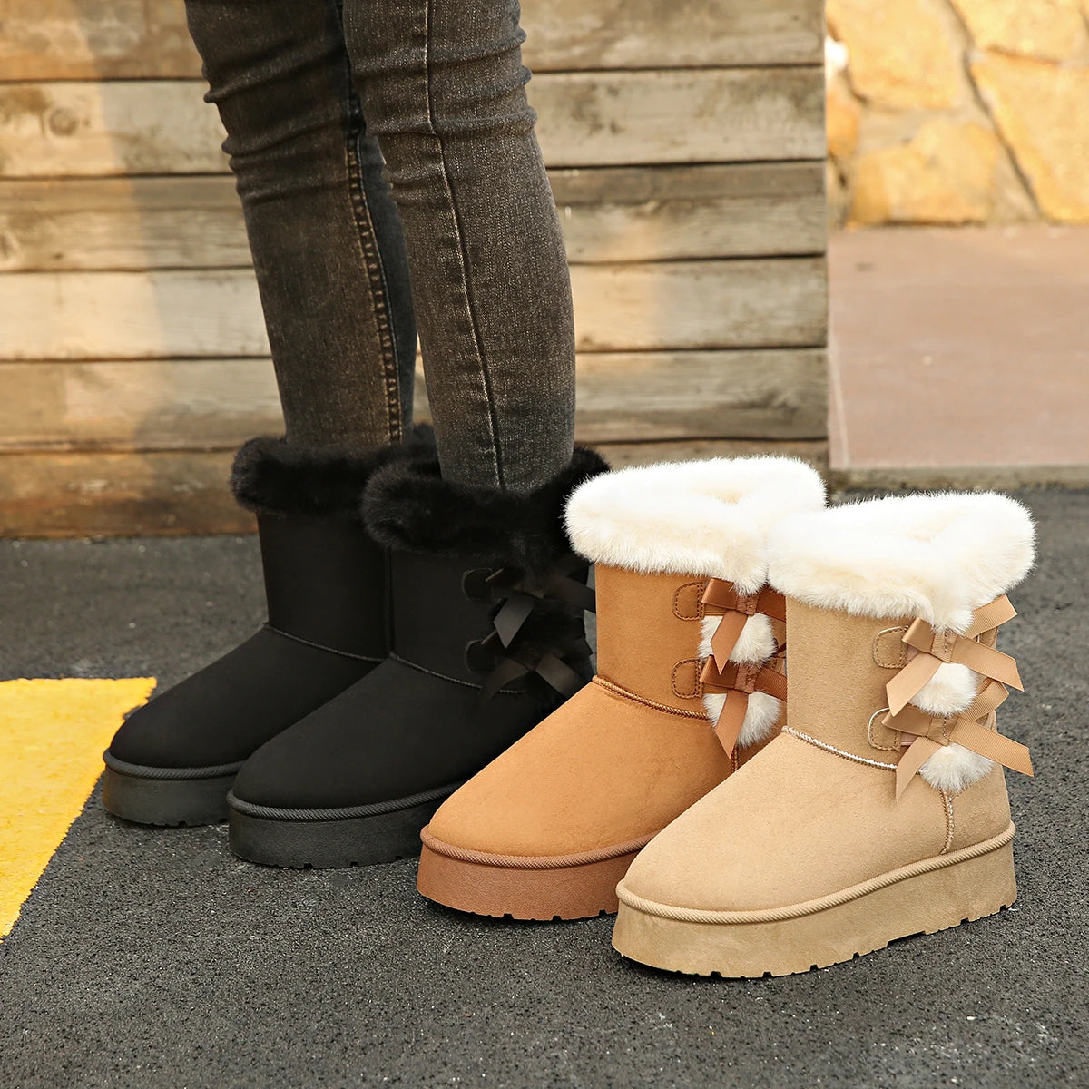 Chic Winter Mid-Calf Bow Knot Boots for Women.