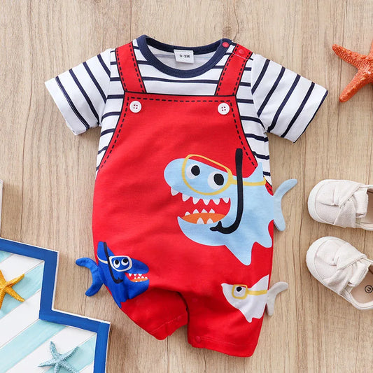 Adorable 3D Shark Print Baby Jumpsuit for 0-18M