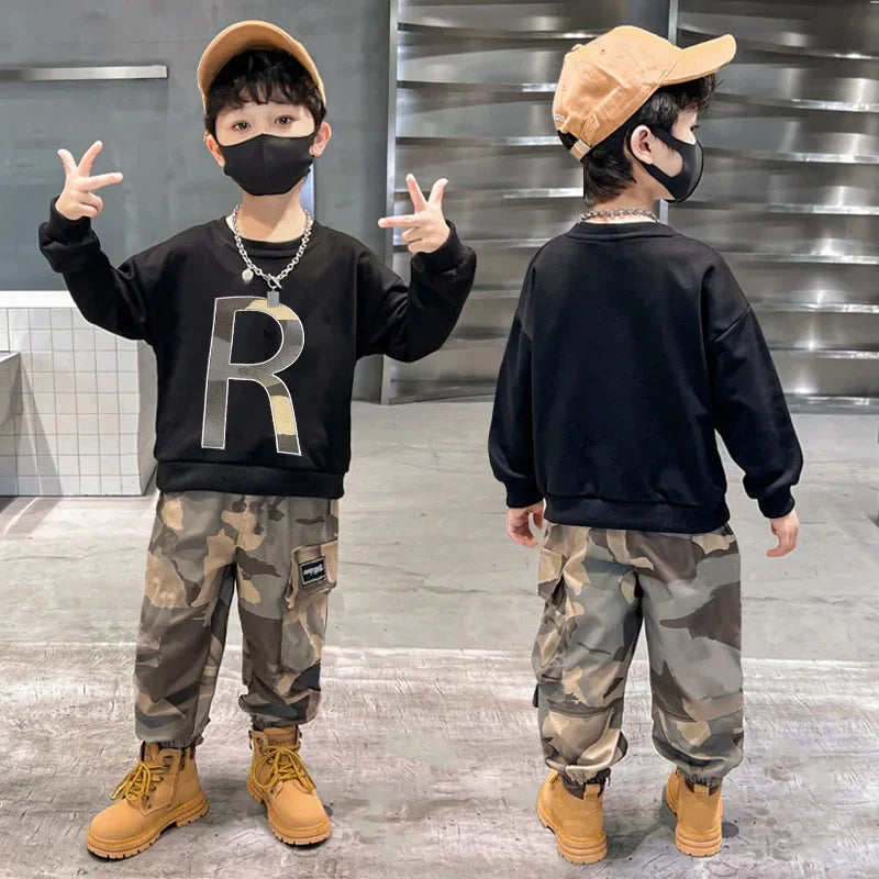 Autumn Kids Camouflage Sweatshirt & Cargo Pants Set