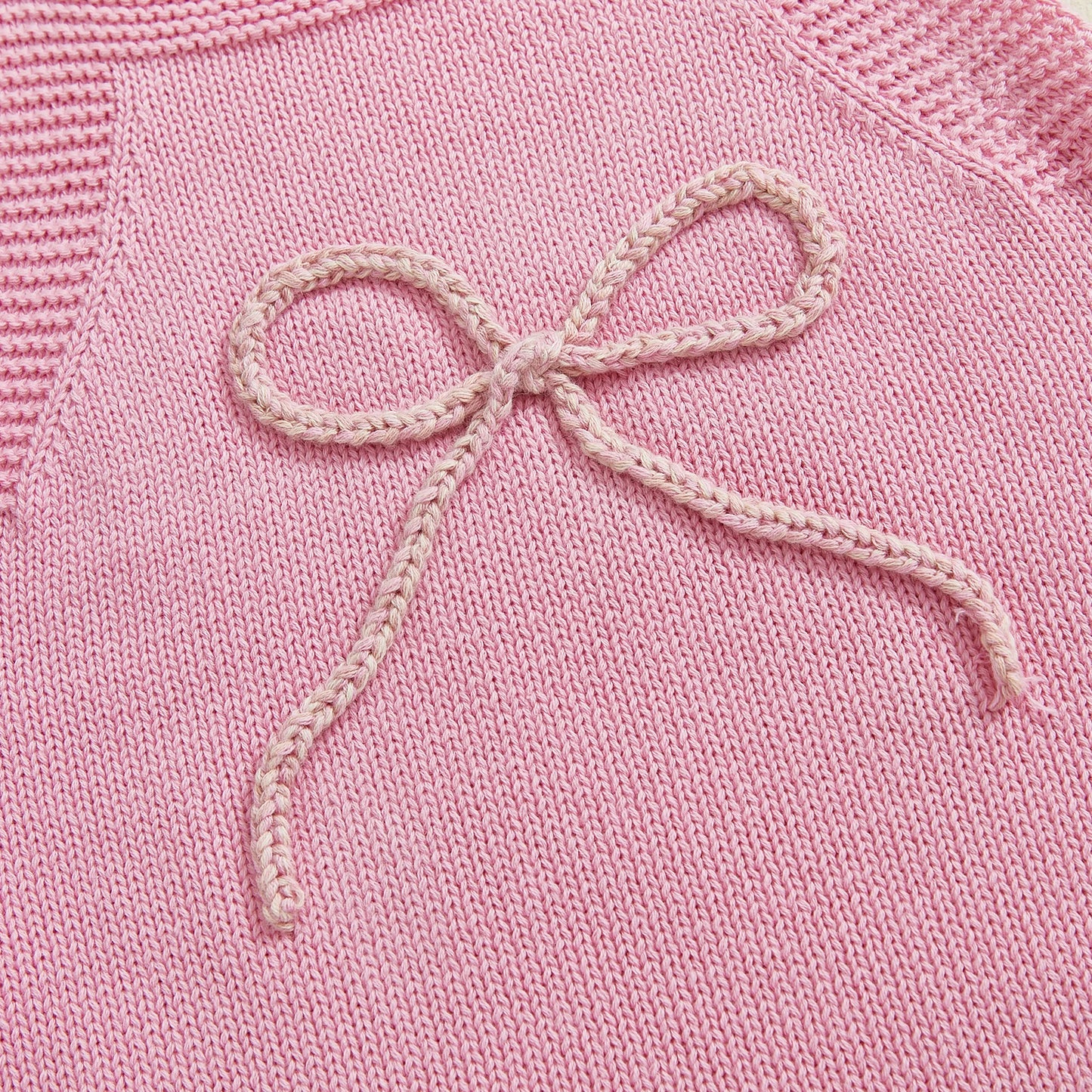 Adorable Knit Baby Girls Bodysuit - Princess Romper with Bow