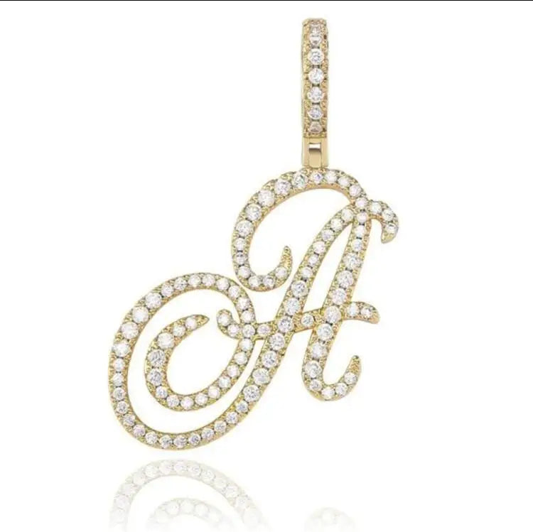 Cursive Letters Moissanite Initial Pendant Necklace.