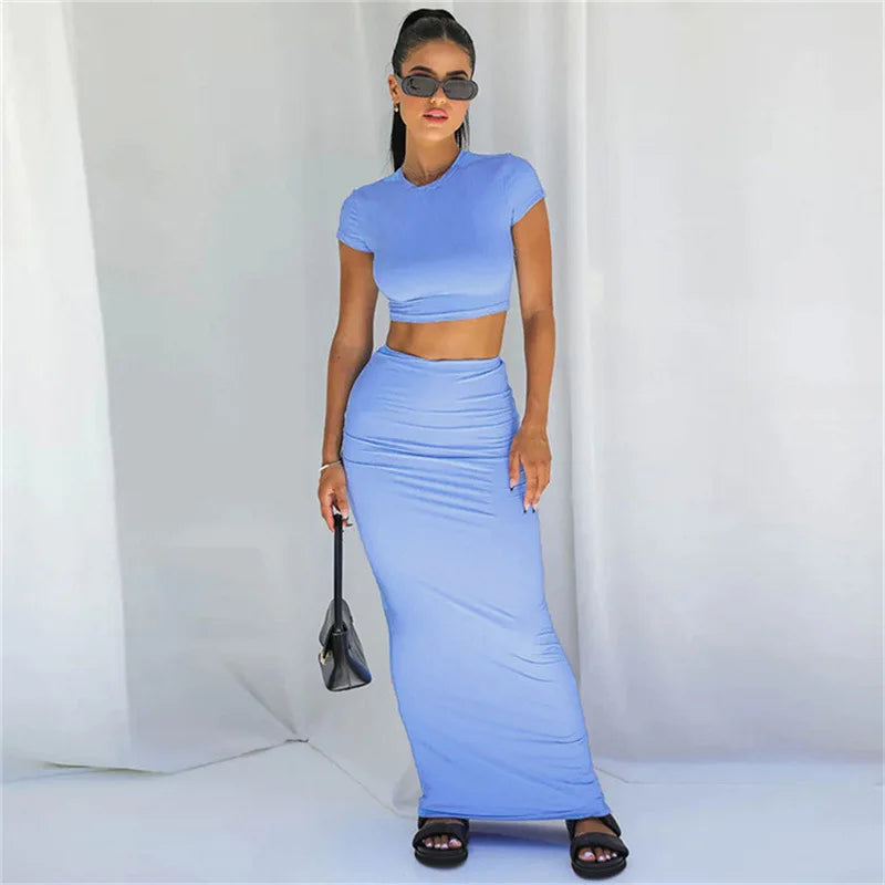 Chic Slim Crop Top & Long Skirt Set for Women.