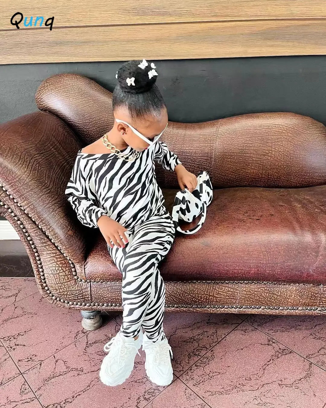 Girls Zebra Print Top & Slim Pants Set - Trendy Casual Outfit