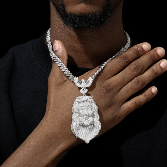 Iced Out Moissanite Jesus Head Pendant Necklace.