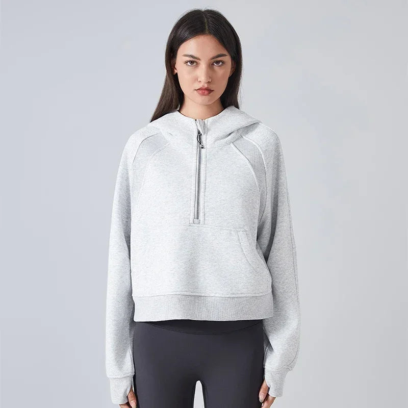 Women’s Fleece-Lined Half-Zip Hooded Yoga Jacket.