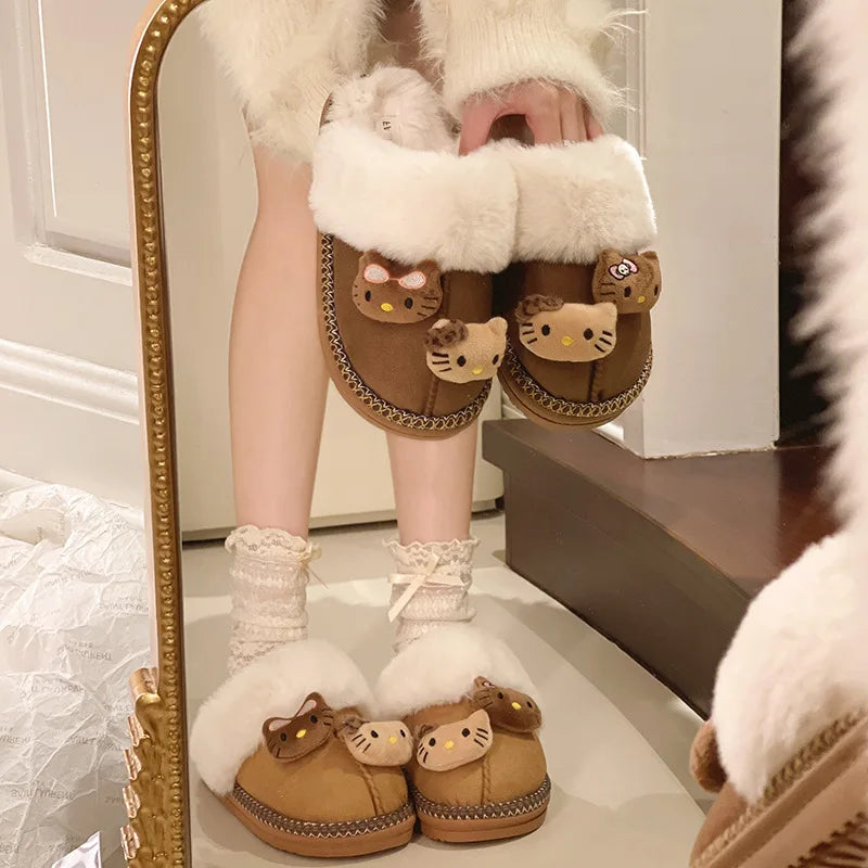 Hello Kitty Winter Plush Slippers - Cozy & Cute.