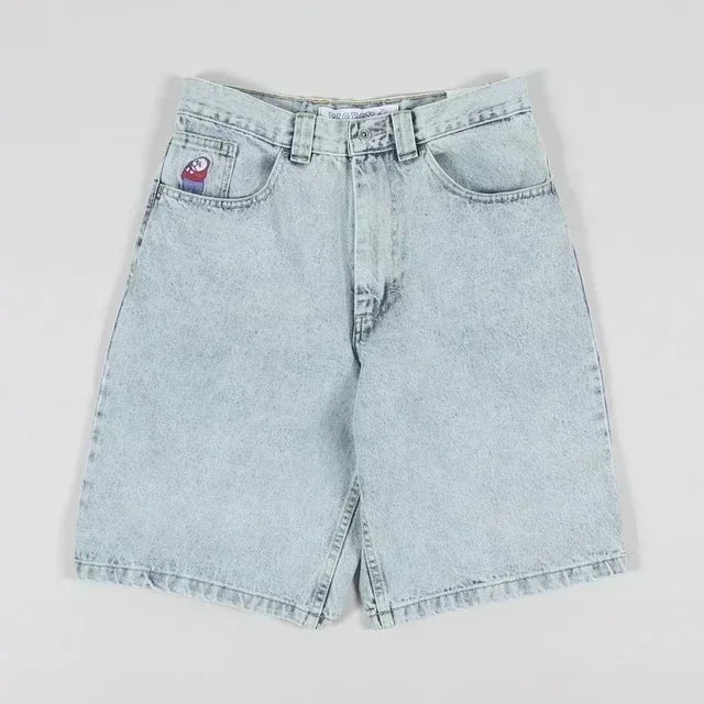 Y2K Baggy Denim Shorts with Rhinestones - Unisex Style