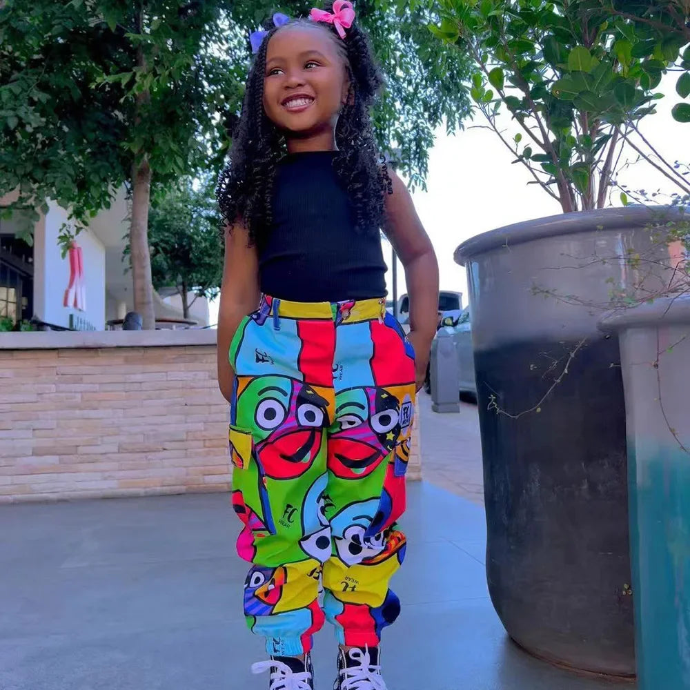 Stylish Cartoon Graffiti Leggings Set for Girls