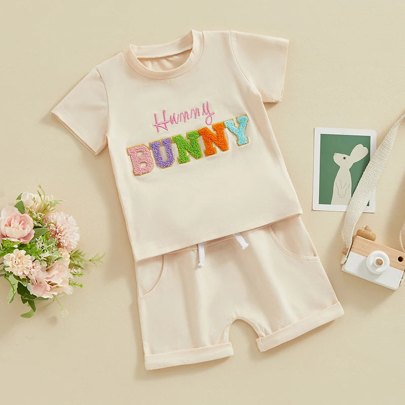 Embroidered Short Sleeve Summer Outfit for Baby Boys