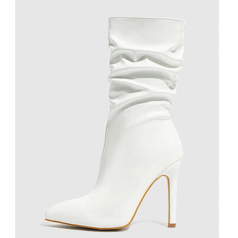 Chic Patent Leather Pleat Ankle Boots for Women.