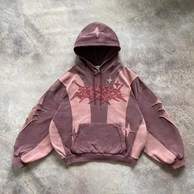 Oversized Y2K Embroidered Zipper Hoodie for Men