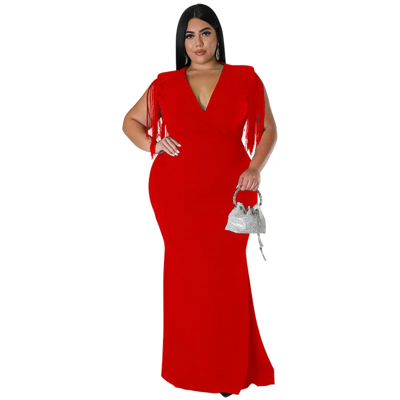 Chic Plus Size Tassel Maxi Dress for Women.